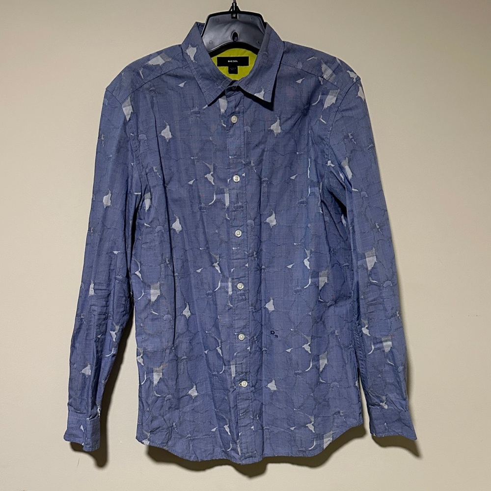 Diesel Casual Blue and White Patterned Shirt